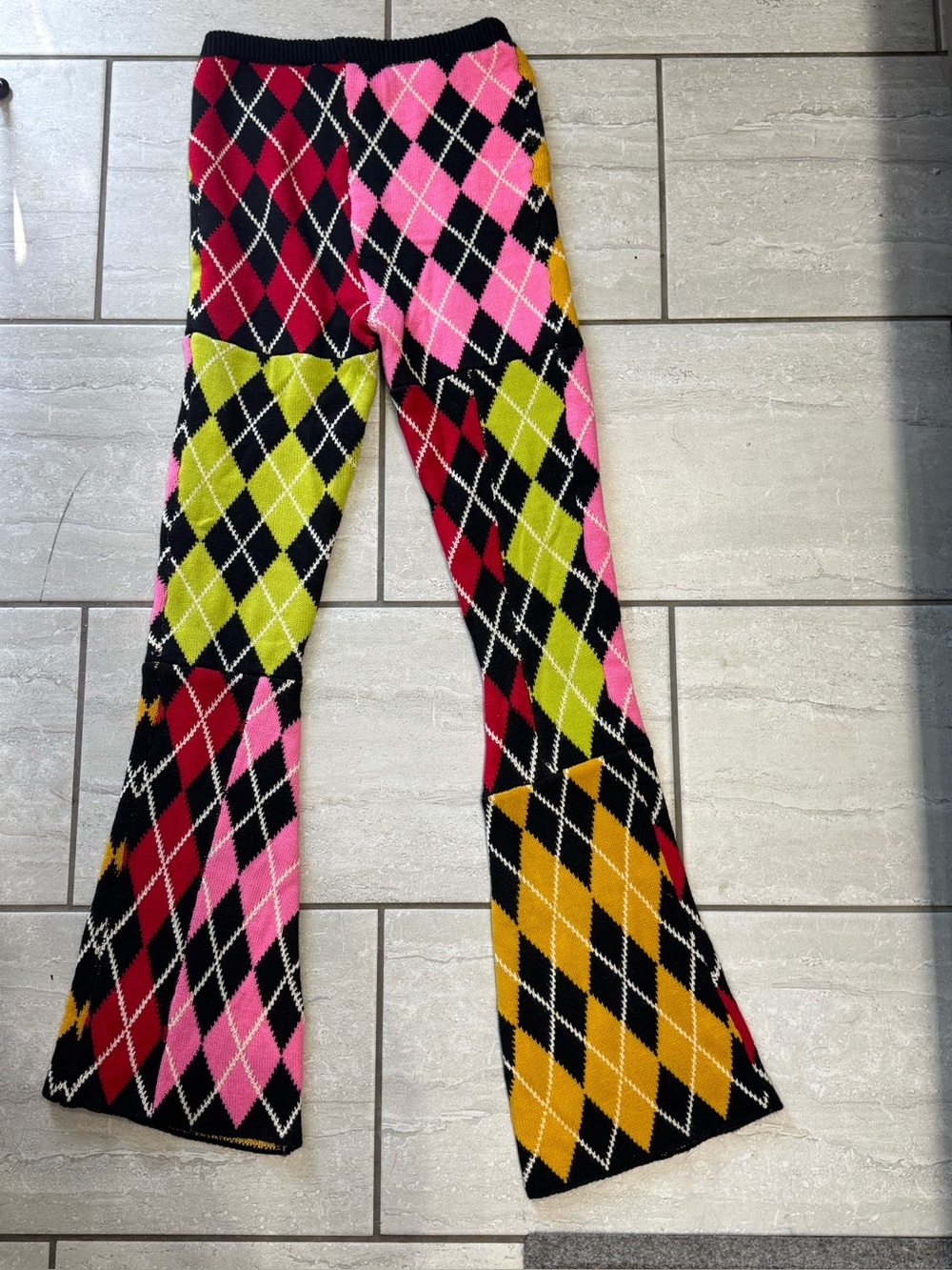 The Ragged Priest primary pants knit argyle mixed panel knit pants S